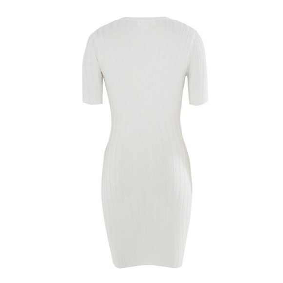 MISSGUIDED~NWT~Ribbed Button Down Bodycon Dress~Ivory Size 2 - Picture 2 of 5